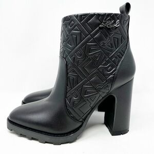 NEW! Karl Lagerfeld Paris Petria Ankle Boots Block Heel Logo Quilted Black Sz 11